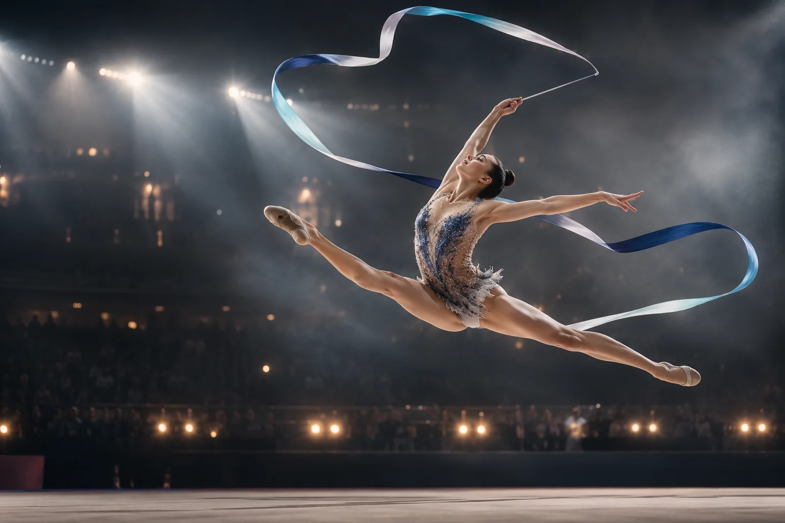 Gimnasta de rítmica durante un salto
